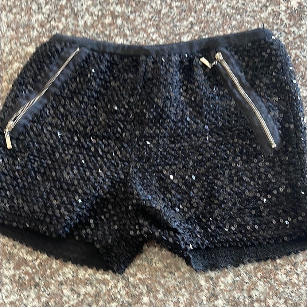 Sequin Hearts Black Sequin High Waist Shorts